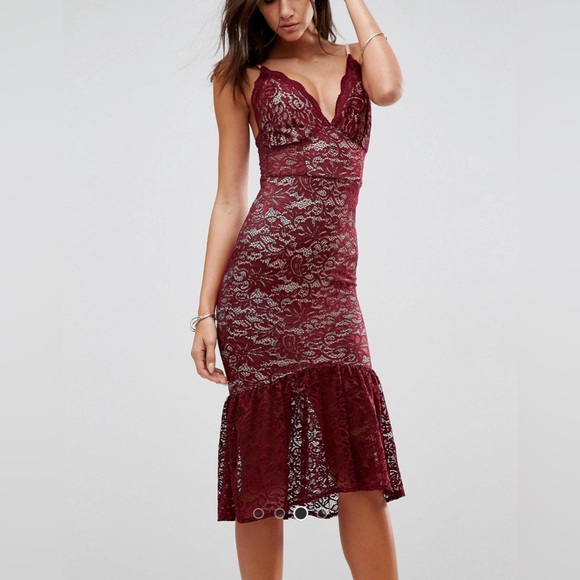ASOS - Lace Plunge Pephem Midi Dress - NWT (size 4) - Picture 4 of 6